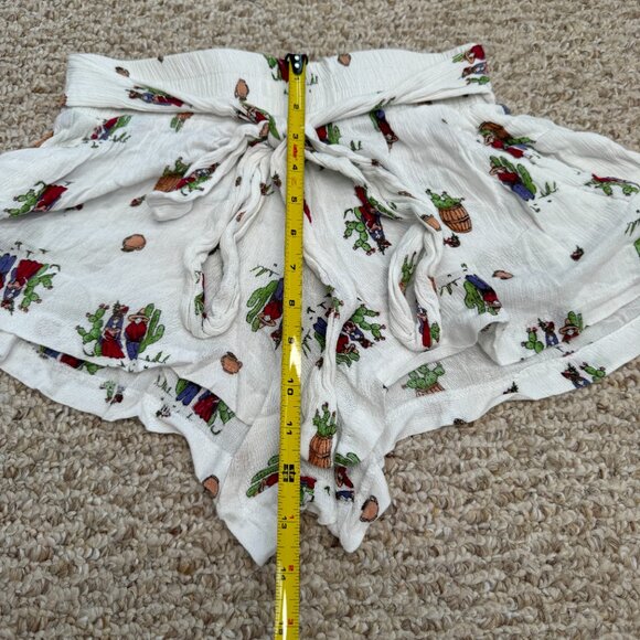 Three Days Cactus Print Flouncy Shorts White Small Breathable Waist-tie Beach - Picture 8 of 12
